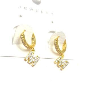 Gold Initial “M” Sparkling Rhinestone Hoop Earrings